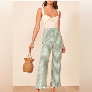 Green and white gingham linen Reformation pants size 6